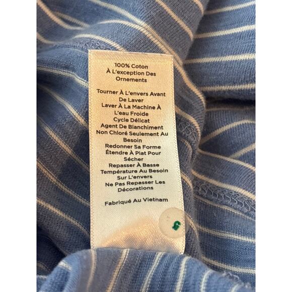 Talbots Striped Bee Kind Shirt Top Embroidered L 100% Cotton Summer Comfy Soft - Picture 6 of 9